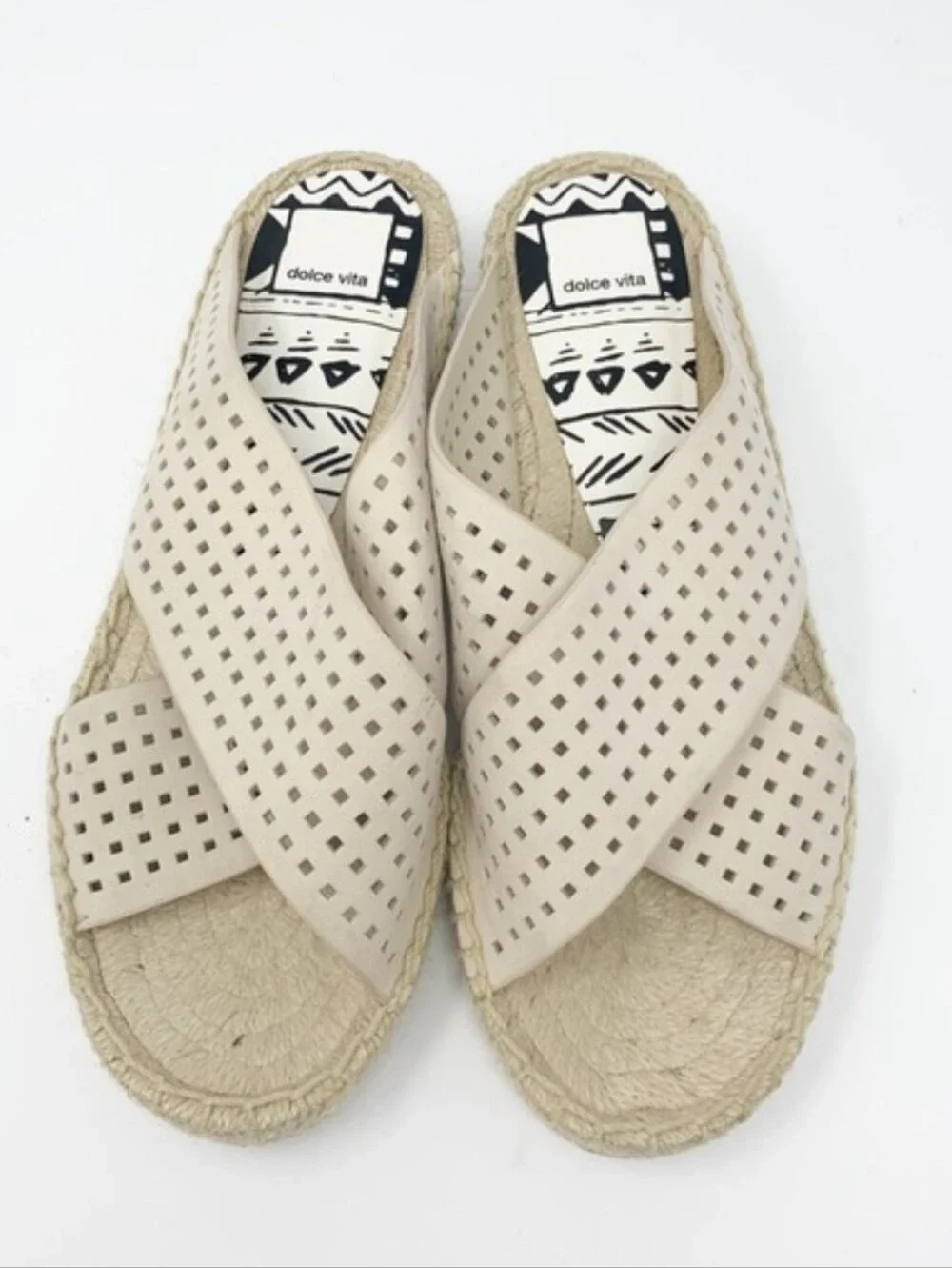 Dolce‎ Vita Cream Perforated Crossband Espadrille Sandals Leather 8.5 Platform